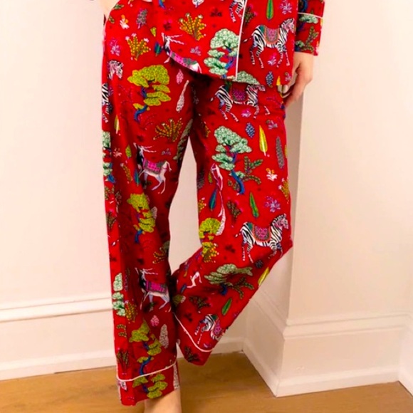 Print Fresh Antelope Forest Pajama Bottoms Pants Ruby Zebra Long XS - Picture 1 of 3